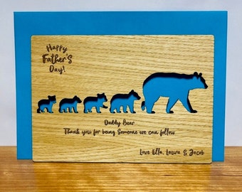 Tarjeta personalizada de madera de oso papá 'Feliz día del padre' roble/nogal/cerezo