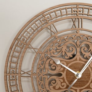 Handmade Wooden Silent Ornate Big Ben Wall Clock Up to 90cm in Oak, Cherry or Walnut - Silver or Gold Hands