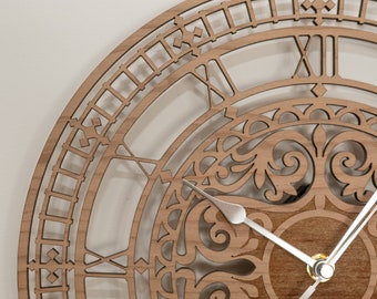 Handmade Wooden Silent Ornate Big Ben Wall Clock Up to 90cm in Oak, Cherry or Walnut - Silver or Gold Hands