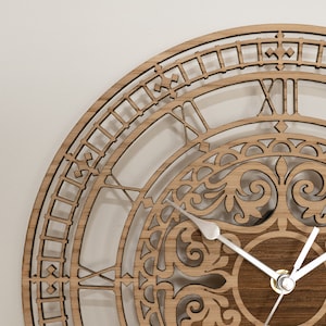 Handmade Wooden Silent Ornate Big Ben Wall Clock Up to 90cm in Oak, Cherry or Walnut Silver or Gold Hands image 5