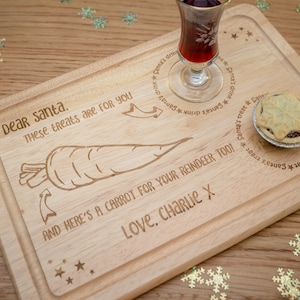 Personalised Wood Engraved Santa & Rudolph's Christmas Eve Treat Board / Plate - Kids Xmas Eve gifts for Father Christmas with their names!