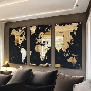 3D Weltkarte, Weltkarte Wandbild, S - XXL Wandbild aus Holz, Über dem Bett Dekor, Wohnung Dekor, Feature Wand, Statement Stück