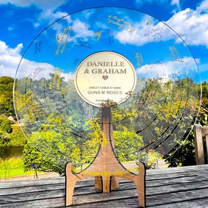 Wedding Record Alternative Guestbook- Clear & Rose Gold First Dance Special Song Couple&#39;s Guest Book Board- Album Band Music Theme Love LP
