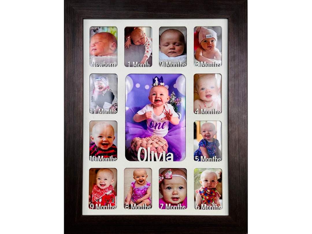Newborn Baby 1st Year Personalised Photo Frame 1-12 Months (dark Wood ...