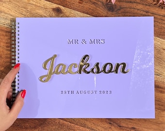 Guest Book Alternative, Wedding Guestbook Dusty Lilac Purple Gold Silver, 3D Personalised Custom, Photo Album, Colour Theme Decor Gift