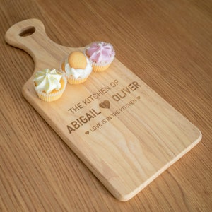 Personalised &#39;Love is in the Kitchen&#39; Couples Serving Board- Perfect gift for Newleyweds Housewarming Special Food Lover&#39;s Christmas