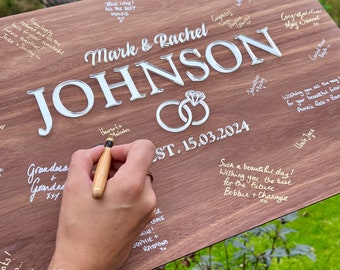 Wedding Guest Book Alternative Wooden Silver Walnut Boho Rustic Wedding Table Decor Personalized Wedding Gift Guestbook Signing Board Plaque