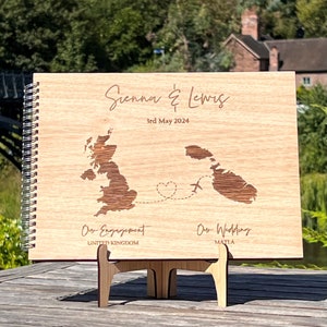Wedding Guest Book Abroad , Oak wood Guestbook, Personalised Custom , Scrapbook Photo album, Foreign Destination UK Wedding Gift Present