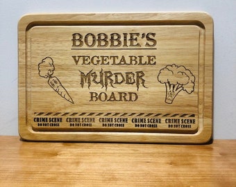 Personalised &#39;Vegetable Murder&#39; Kitchen Chopping Board
