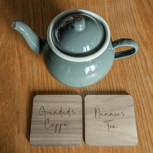 Personalised 'Grandparents' Set of 2 Coasters Wood Engraved Oak Cherry Walnut Customised Gift Present Grandad Grandpa Nanny Grandma Nana