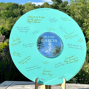 Wedding Record Alternative Guestbook- Turquoise Blue Silver Gold First Dance Special Song Couple&#39;s Spring Guest Book Board Album Music Theme