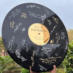 Wedding Record Alternative Guestbook - Yellow Spring Summer Wedding - Silver Gold First Dance Special Song Couple&#39;s Guest Book Music Theme
