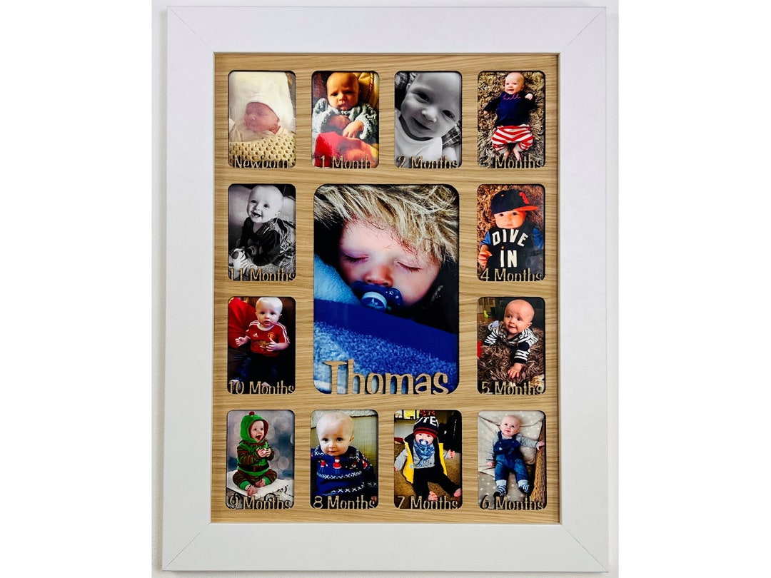 Newborn Baby 1st Year Personalised Photo Frame 1-12 Months white Frame ...