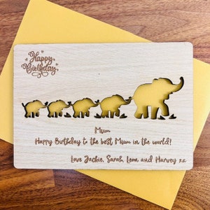 Personalised Wooden Elephant & Baby 'Happy Birthday' Parents Card Never Forget Follow Family Babies Children Mummy Daddy Mom Dad Mother Mum