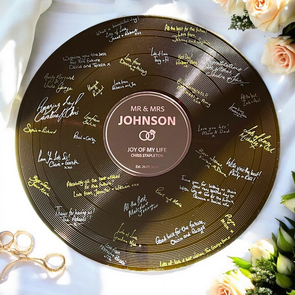 Wedding Record Alternative Guestbook - Bronze First Dance Special Song Statement Guest Book Board- Album Band Music Theme -Lovesong LP