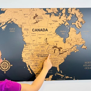 Kaart VS Amerika Canada Cork Push Pin Board Travel Wall Art Map, Eikenhout of Cork Houten Muur Decor Verenigde Staten, Feature Wall Home Gift