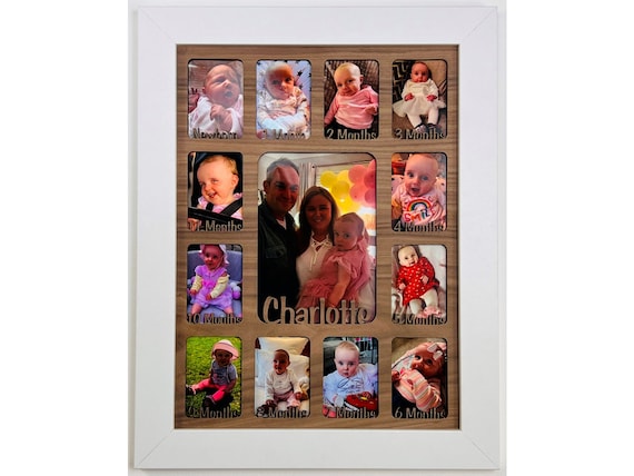 Cornice Personalizzata Per Il Primo Anno Di Vita Del Bambino - Contiene Dodici Foto Di Neonati Da 2,5" X 3,5" E Una Foto Di Un Anno Da 5" X 7" ( Cornice Grigio Legno Di Fienile) - Italia