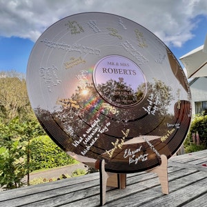 Wedding Record Alternative Guestbook - Dusty Blue Silver Gold First Dance Special Song Couple&#39;s Guest Book Board- Album Band LP Music Theme