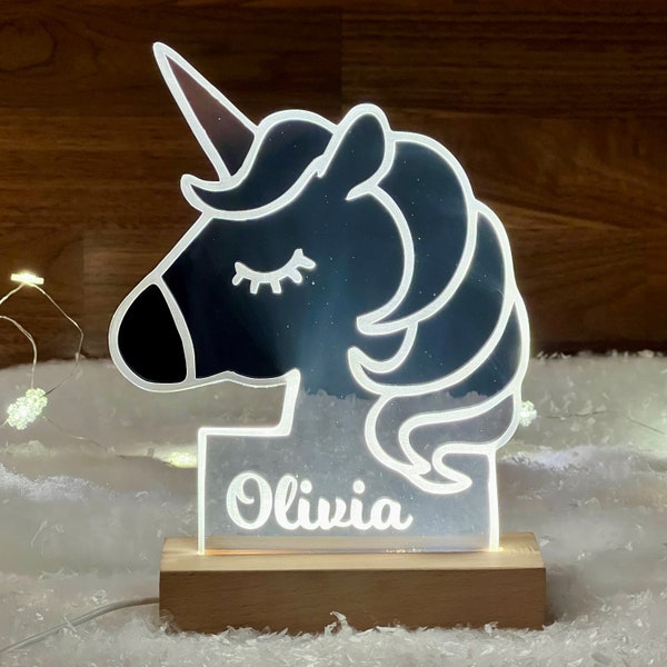 Personalised Unicorn Night Light, Kids Bedroom Decor,Personalized Children's light New Baby Name Lamp, Newborn Nursery Baby Shower Christmas