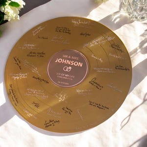 Wedding Record Statement Gold Guestbook - First Dance Special Song Couple&#39;s Guest Book Board- Album Band Music Theme -Lovesong LP