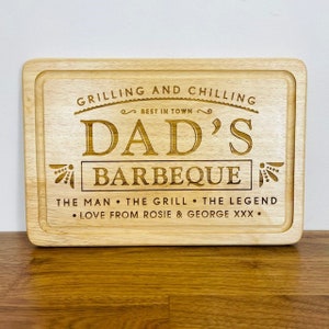 Personalised Wood Engraved 'Dad's Barbeque' Wooden BBQ Chopping Board - Ideal for Happy Father's Day Gift / Present