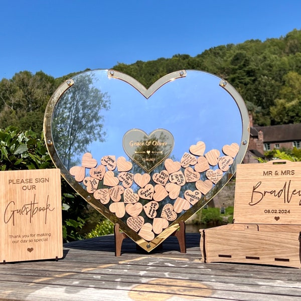 Wedding Guest Book Alternative Heart Drop Box Guestbook - Wedding Table Sign Decor Personalised Wedding Gift Present Gold Silver Rustic