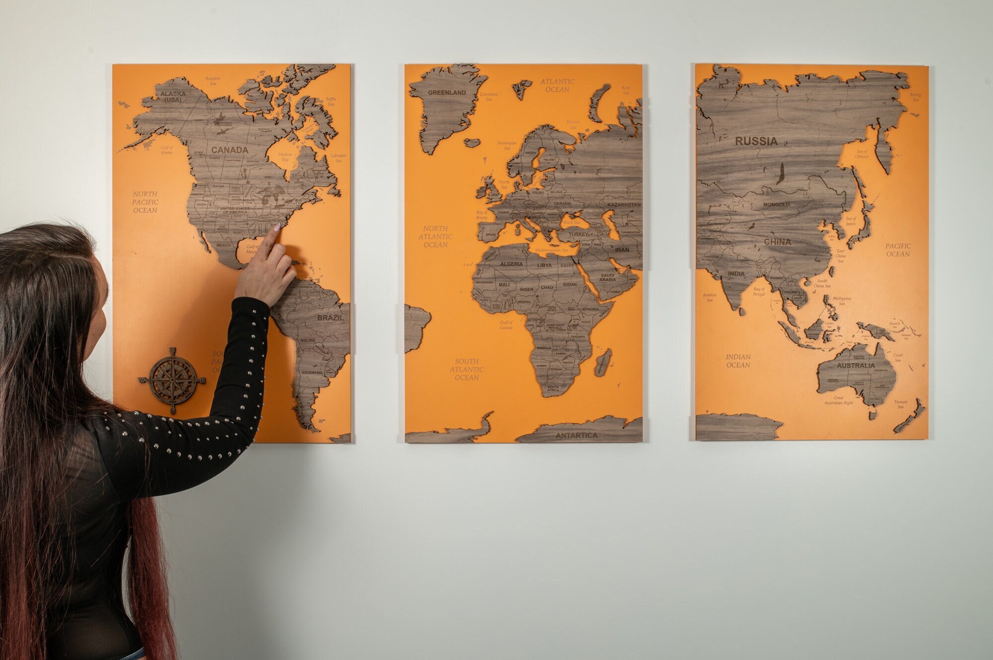 Highly Detailed 3D Wooden World Map Wall Art - Cork Push Pin Board