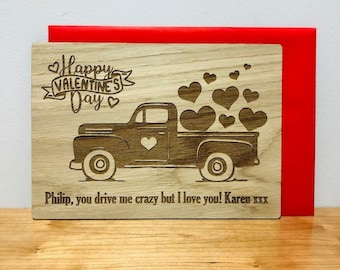 Personalised Wood Engraved Happy Valentine's Day Card