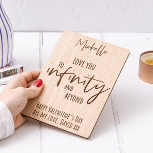 Personalised &#39;To Infinity And Beyond&#39; Wooden Engraved Valentine&#39;s Day Card