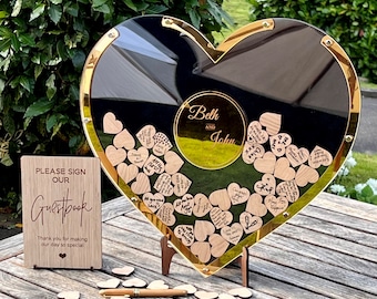 Wedding Guest Book Alternative Heart Drop Box Guestbook - Wedding Table Sign Decor Personalised Wedding Gift Present Black Gold Art Deco