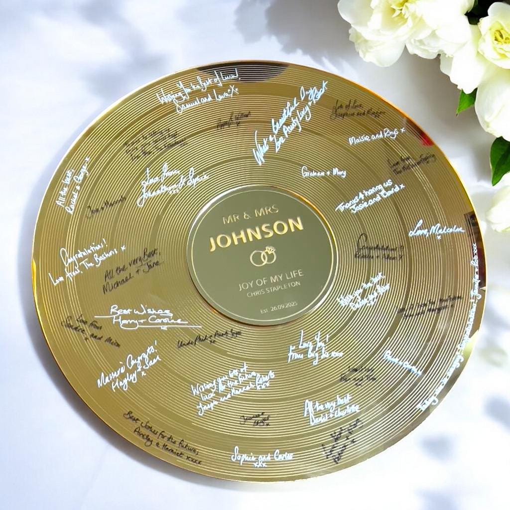 Wedding Record Statement Guestbook - Gold First Dance Special Song Couple's Guest Book Board- Album Band Music Theme -Lovesong LP