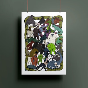 Cryptids Collage A3 Digital Print (Limited run!) | Cryptozoolgy Illustration | STRINGERARTS | Free mini-print