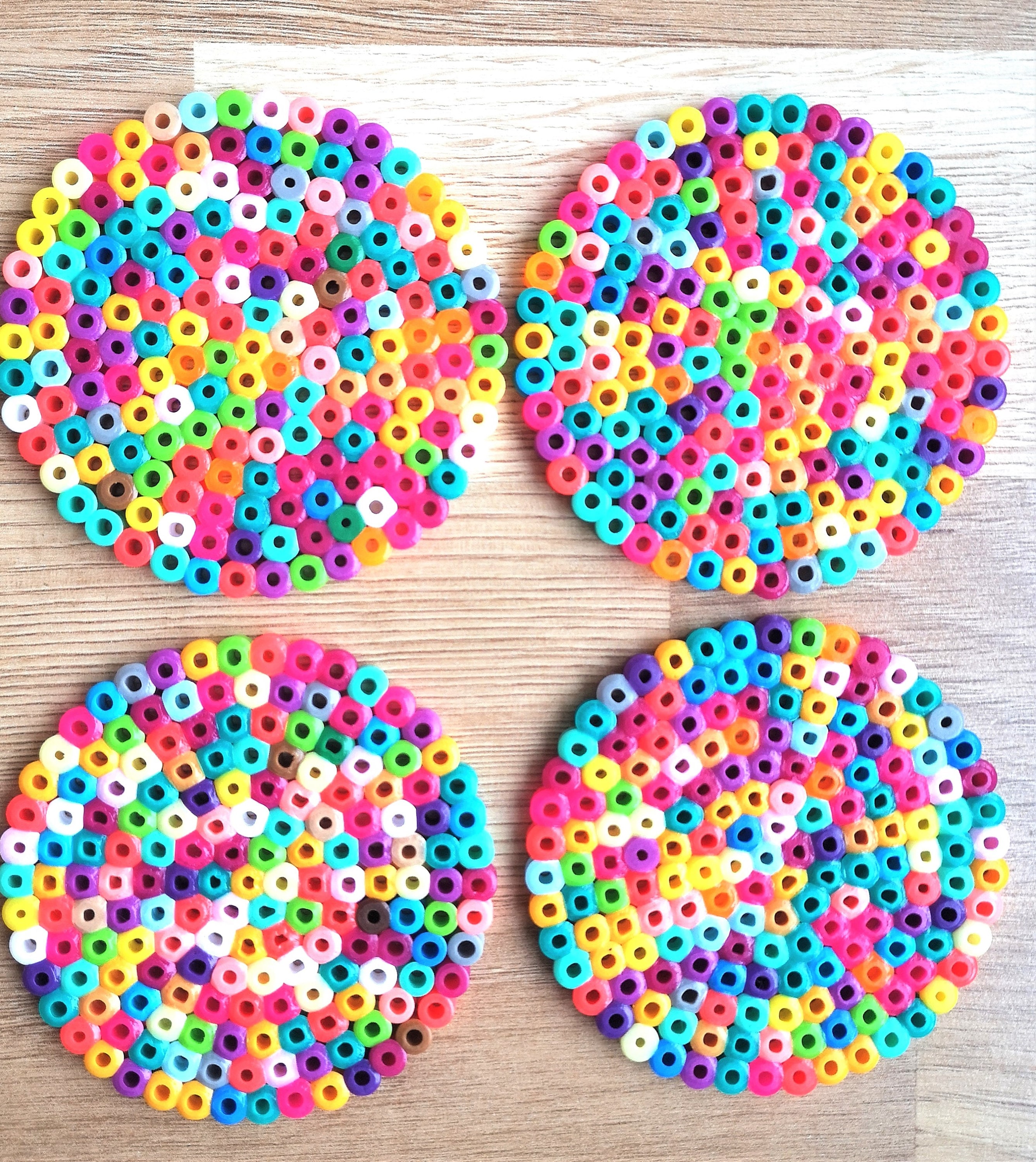 Colourful round perler bead coaster Etsy