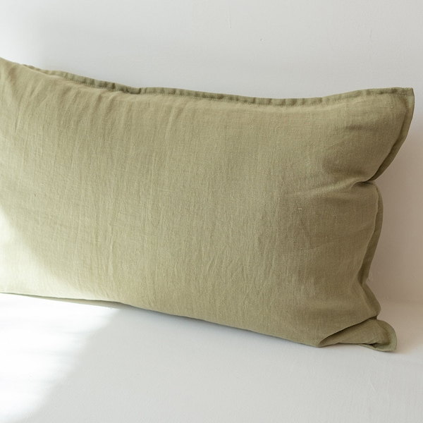 Moss green linen pillow sham, Standard Queen King Euro washed linen sham cover