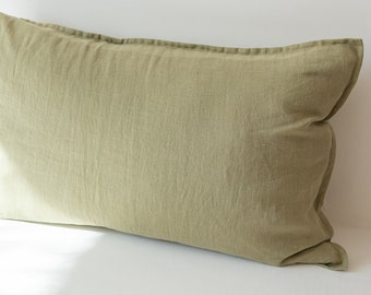 Moss green linen pillow sham, Standard Queen King Euro washed linen sham cover