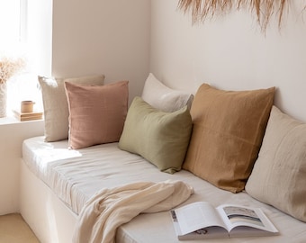 Linen pillowcase, washed linen pillow cover, Standard Queen King Euro linen cushion covers in various sizes and colors