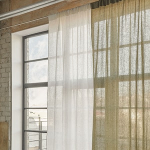 Rod pocket linen curtains, semi-sheer washed linen curtain panel, custom size linen drapes