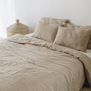 Linen duvet cover set in beige: linen duvet cover and two linen pillowcases, washed linen bedding set, Queen King sizes image 1