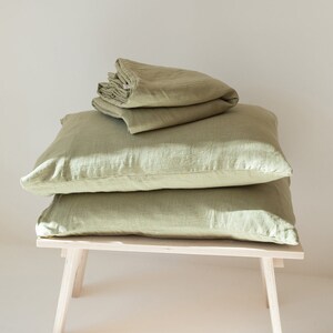 Linen duvet cover set in moss green: linen duvet cover and two linen pillowcases, washed linen bedding set, Queen King sizes image 2