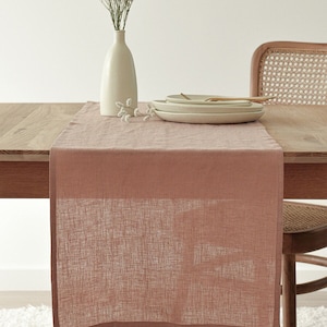 Sunset rose linen table runner, handmade, washed linen runner, custom size table linens image 1