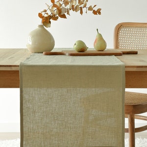 Moss green linen table runner, handmade, washed linen runner, custom size table linens