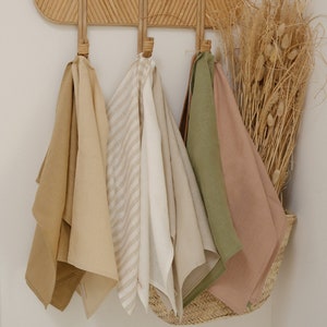 Linen kitchen towel set of 2, washed linen tea towels in various colors. image 1