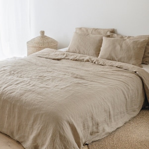 Beige linen duvet cover, washed linen bedding, natural linen comforter cover Queen King California sizes