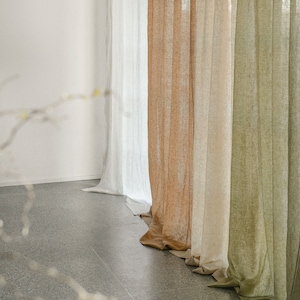 Multifunctional tape heading linen curtain panel, semi-sheer washed linen curtain, custom size linen drapes