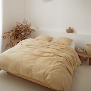 Sandy Yellow linen bedding set: linen duvet cover and two linen pillowcases, washed linen bedding set, Queen King sizes image 1
