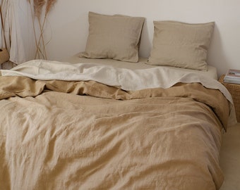 Linen duvet cover in almond, washed linen bedding, linen comforter cover Queen King California sizes