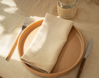 Sandy Yellow linen napkin set of 4, 6, 10, washed cloth napkins, handmade table linen