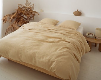 Sandy Yellow linen bedding set: linen duvet cover and two linen pillowcases, washed linen bedding set, Queen King sizes