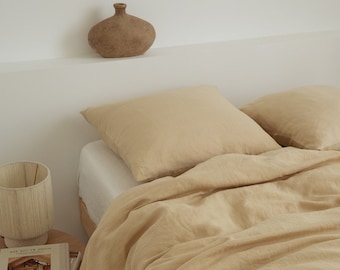 Sandy yellow linen pillowcase, washed linen pillow cover Standard Queen King Euro custom sizes