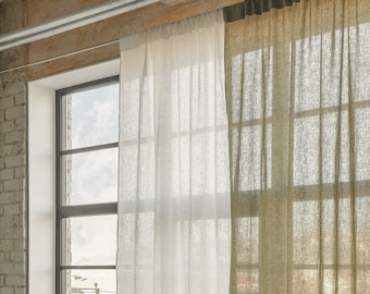 Rod pocket linen curtains, semi-sheer washed linen curtain panel, custom size linen drapes